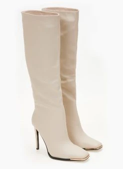 The Fashion Project Μπότες ματ με μεταλλική λεπτομέρεια - Μπεζ -Κατάστημα TheFashionProject mpotes mat me metalliki leptomereia 105685 5i4v