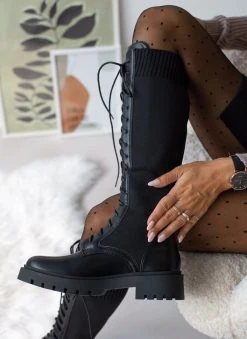 The Fashion Project Μπότες κάλτσα με κορδόνια - Μαύρο -Κατάστημα TheFashionProject mpotes me elastiki gampa 105820 bts1