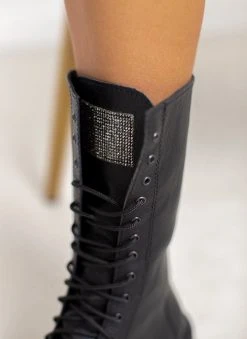 The Fashion Project Μπότες με κορδόνια και Strass - Μαύρο -Κατάστημα TheFashionProject mpotes me kordonia kai strass 109523 j39t