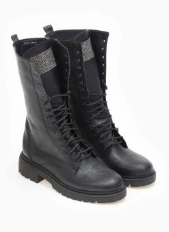 The Fashion Project Μπότες με κορδόνια και Strass - Μαύρο -Κατάστημα TheFashionProject mpotes me kordonia kai strass 109523 mpzl