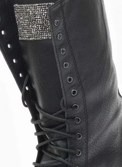 The Fashion Project Μπότες με κορδόνια και Strass - Μαύρο -Κατάστημα TheFashionProject mpotes me kordonia kai strass 109523 z3h7