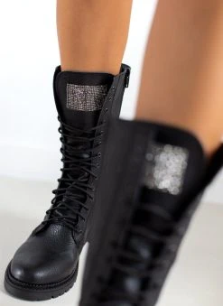 The Fashion Project Μπότες με κορδόνια και Strass - Μαύρο -Κατάστημα TheFashionProject mpotes me kordonia kai strass 109523 zxxy