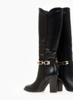 The Fashion Project Μπότες με κροκό λουράκι - Μαύρο -Κατάστημα TheFashionProject mpotes me kroko louraki 105727 nkwk