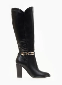 The Fashion Project Μπότες με κροκό λουράκι - Μαύρο -Κατάστημα TheFashionProject mpotes me kroko louraki 105727 sklu