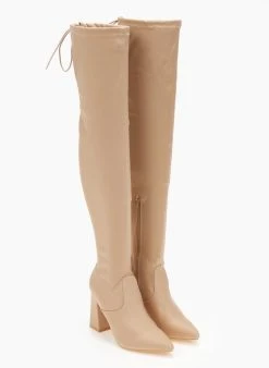 The Fashion Project Μπότες πάνω από το γόνατο με ελαστική γάμπα - Μπεζ -Κατάστημα TheFashionProject mpotes over the knee me elastiki gampa 107083 46yb