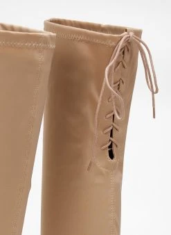 The Fashion Project Μπότες πάνω από το γόνατο με ελαστική γάμπα - Μπεζ -Κατάστημα TheFashionProject mpotes over the knee me elastiki gampa 107083 s29z