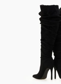 The Fashion Project Μπότες πάνω από το γόνατο με σούρες - Μαύρο -Κατάστημα TheFashionProject mpotes over the knee me soures 107272 rxts