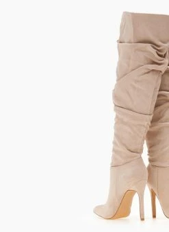 The Fashion Project Μπότες πάνω από το γόνατο με σούρες - Μπεζ -Κατάστημα TheFashionProject mpotes over the knee me soures 107273 bko5