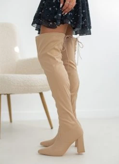 The Fashion Project Μπότες πάνω από το γόνατο με ελαστική γάμπα - Μπεζ