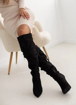 The Fashion Project Μπότες πάνω από το γόνατο με σούρες - Μαύρο -Κατάστημα TheFashionProject mpotes panw apo to gonato me soures 107272 iaks