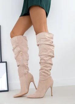 The Fashion Project Μπότες πάνω από το γόνατο με σούρες - Μπεζ -Κατάστημα TheFashionProject mpotes panw apo to gonato me soures 107273 p70z
