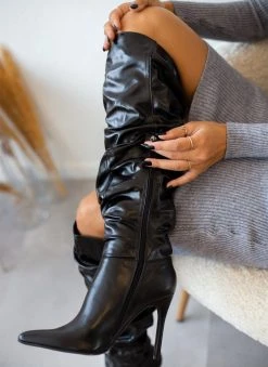 The Fashion Project Μπότες ψηλές με σούρες - Μαύρο -Κατάστημα TheFashionProject mpotes psiles me soures 105465 iyme