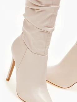 The Fashion Project Μπότες ψηλές με σούρες - Μπεζ -Κατάστημα TheFashionProject mpotes psiles me soures 105466 53vj