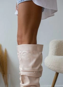 The Fashion Project Μπότες ψηλές με σούρες - Μπεζ -Κατάστημα TheFashionProject mpotes psiles me soures 105466 drm1