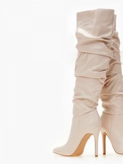 The Fashion Project Μπότες ψηλές με σούρες - Μπεζ -Κατάστημα TheFashionProject mpotes psiles me soures 105466 hop8