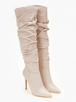 The Fashion Project Μπότες ψηλές με σούρες - Μπεζ -Κατάστημα TheFashionProject mpotes psiles me soures 105466 lzx3