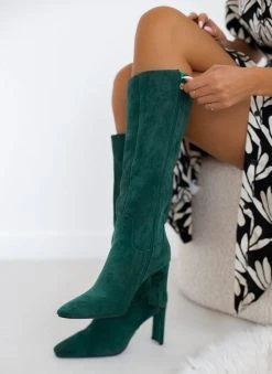 The Fashion Project Μπότες Suede με φαρδύ τακούνι - Κυπαρισσί -Κατάστημα TheFashionProject mpotes suede me fardu takouni 106096 2lgm