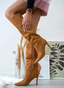 The Fashion Project Μπότες Suede με λεπτό τακούνι - Κάμελ