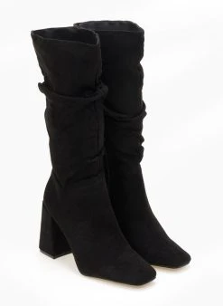 The Fashion Project Μπότες Suede με σούρες - Μαύρο -Κατάστημα TheFashionProject mpotes suede me soures 107052 5prb