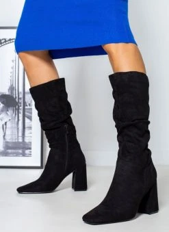 The Fashion Project Μπότες Suede με σούρες - Μαύρο