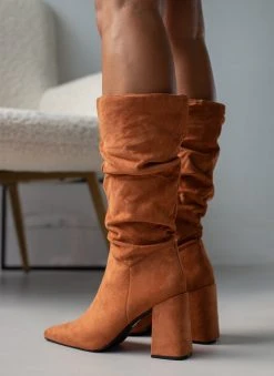 The Fashion Project Μπότες Suede με σούρες - Κεραμιδί -Κατάστημα TheFashionProject mpotes suede me soures 107055 5duv