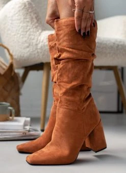 The Fashion Project Μπότες Suede με σούρες - Κεραμιδί