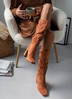 The Fashion Project Μπότες Suede με σούρες - Κεραμιδί -Κατάστημα TheFashionProject mpotes suede me soures 107055 x6ie