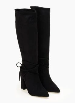 The Fashion Project Μπότες Suede μυτερές με κορδόνια - Μαύρο -Κατάστημα TheFashionProject mpotes suede muteres me kordonia 107213 tsyv