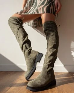 The Fashion Project Μπότες πάνω από το γόνατο Suede - Χακί