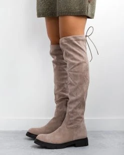 The Fashion Project Μπότες πάνω από το γόνατο Suede - Τάουπε -Κατάστημα TheFashionProject mpotes suede panw apo to gonato 98911 txgn