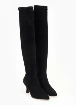 The Fashion Project Μπότες πάνω από το γόνατο Suede - Μαύρο -Κατάστημα TheFashionProject mpotes suede panw apo to gonato me xamilo takouni 106368 m56u