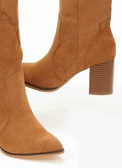 The Fashion Project Μπότες Western με οβάλ τελείωμα - Κάμελ -Κατάστημα TheFashionProject mpotes western me oval teleiwma 107093 wuks