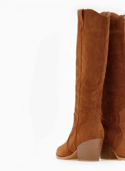The Fashion Project Μπότες Cowboy Suede με ραφές - Κάμελ -Κατάστημα TheFashionProject mpotes western suede me rafes 108729 5vec
