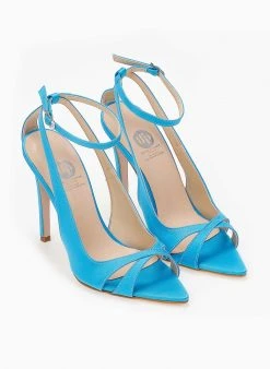 Estil Πέδιλα με μπαρέτα και ανοίγματα Tfp - Τυρκουάζ -Κατάστημα TheFashionProject mutera saten pedila 103211 9feh
