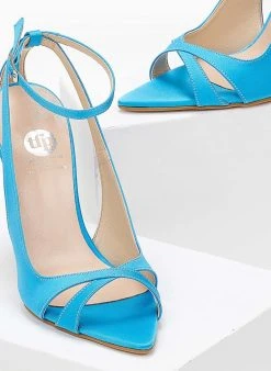 Estil Πέδιλα με μπαρέτα και ανοίγματα Tfp - Τυρκουάζ -Κατάστημα TheFashionProject mutera saten pedila 103211 r1wk