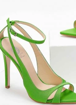 Estil Πέδιλα με μπαρέτα και ανοίγματα Tfp - Λαχανί -Κατάστημα TheFashionProject mutera saten pedila 103567 izh6