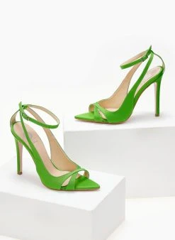 Estil Πέδιλα με μπαρέτα και ανοίγματα Tfp - Λαχανί -Κατάστημα TheFashionProject mutera saten pedila 103567 vtx7