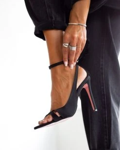 Estil Πέδιλα με μπαρέτα και ανοίγματα Tfp - Μαύρο -Κατάστημα TheFashionProject mutera saten pedila 96961 8bp8