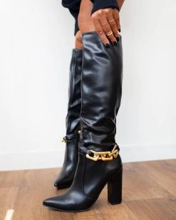 The Fashion Project Μυτερές μπότες με αλυσίδα - Μαύρο