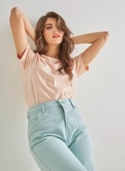 The Fashion Project T-shirt μονόχρωμο - Ροδακινί -Κατάστημα TheFashionProject oversized basic kontomaniki mplouza 90065 rpds