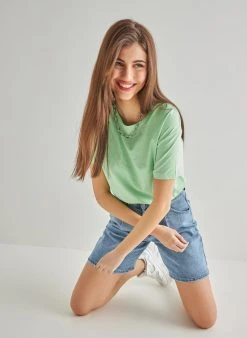 The Fashion Project T-shirt μονόχρωμο - Λαχανί -Κατάστημα TheFashionProject oversized basic kontomaniki mplouza 90066 l13f