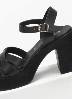 Πέδιλα δερμάτινα Estil - Μαύρο -Κατάστημα TheFashionProject pedila dermatina estil 111173 wt70