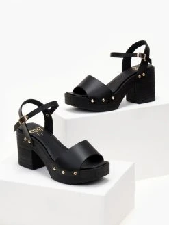 Πέδιλα με φιάπα δερμάτινα Estil - Μαύρο