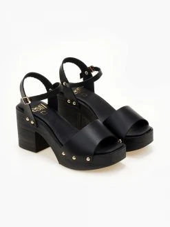 Πέδιλα με φιάπα δερμάτινα Estil - Μαύρο -Κατάστημα TheFashionProject pedila dermatina estil me ksulini sola 105421 kk3x