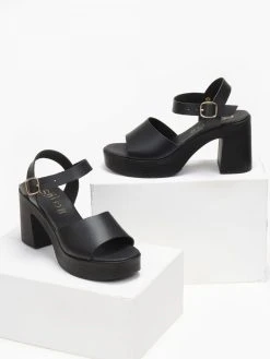 Πέδιλα με μπαρέτα δερμάτινα Estil - Μαύρο -Κατάστημα TheFashionProject pedila dermatina me mpareta estil 110794 01wp