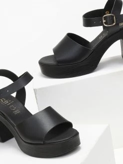 Πέδιλα με μπαρέτα δερμάτινα Estil - Μαύρο -Κατάστημα TheFashionProject pedila dermatina me mpareta estil 110794 ox6f