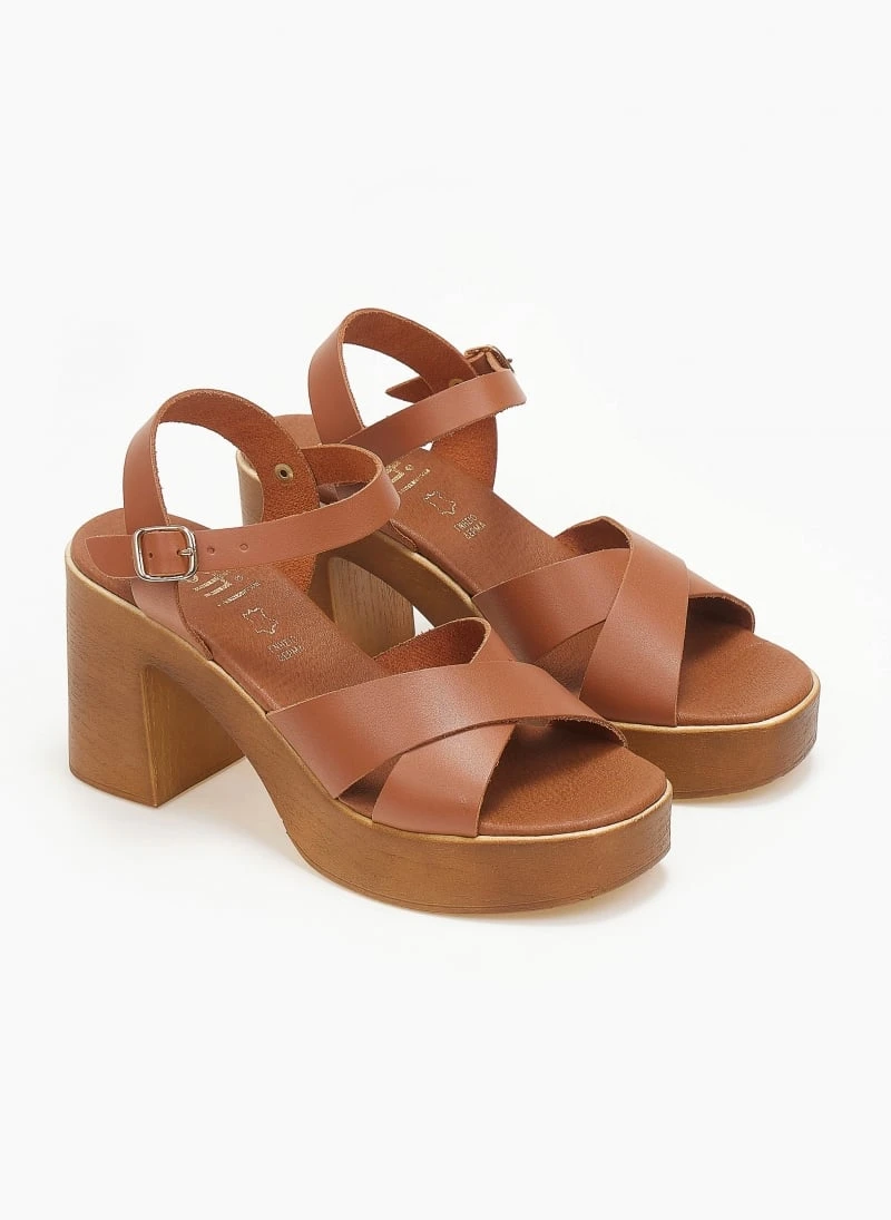 Πέδιλα δερμάτινα με χιαστί φάσα Estil - Κάμελ 6 Πέδιλα δερμάτινα με χιαστί φάσα Estil - Κάμελ - Image 4