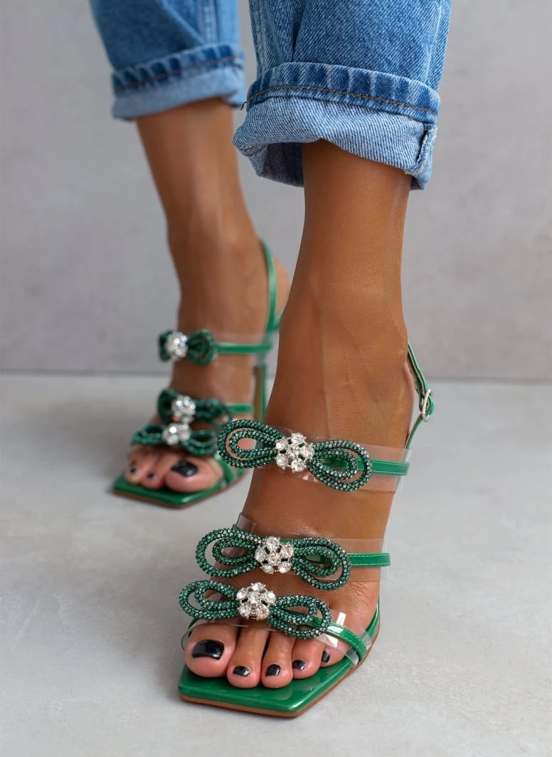 The Fashion Project Πέδιλα με στρας φιόγκους και διαφάνεια - Πράσινο 6 The Fashion Project Πέδιλα με στρας φιόγκους και διαφάνεια - Πράσινο - Image 4