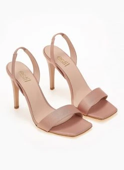 Πέδιλα με μπαρέτα υφασμάτινα Estil - Nude -Κατάστημα TheFashionProject pedila estil saten me lepti fasa 101805 ke10