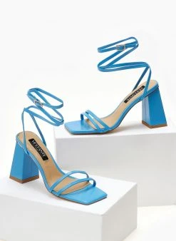 The Fashion Project Πέδιλα Lace Up με λουράκια - Τυρκουάζ -Κατάστημα TheFashionProject pedila kare me lepta lourakia 104670 ny3g